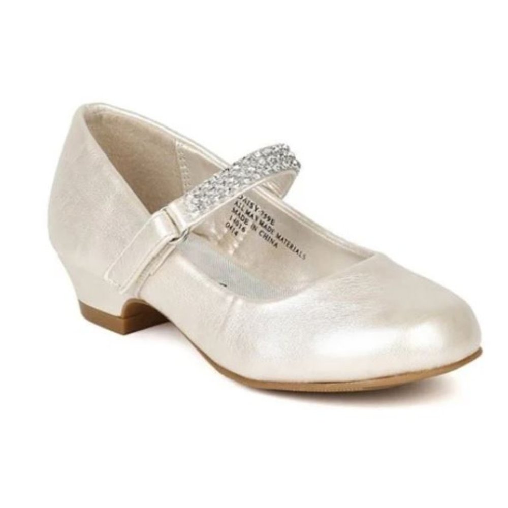 Toddler/Little/Big Girl Round Rhinestone Strap Kiddie Heel Pump -Ivory PU